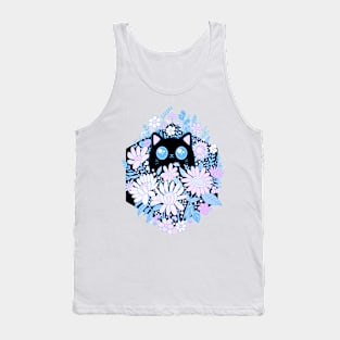 Cute black cat with blue wildflowers Tank Top